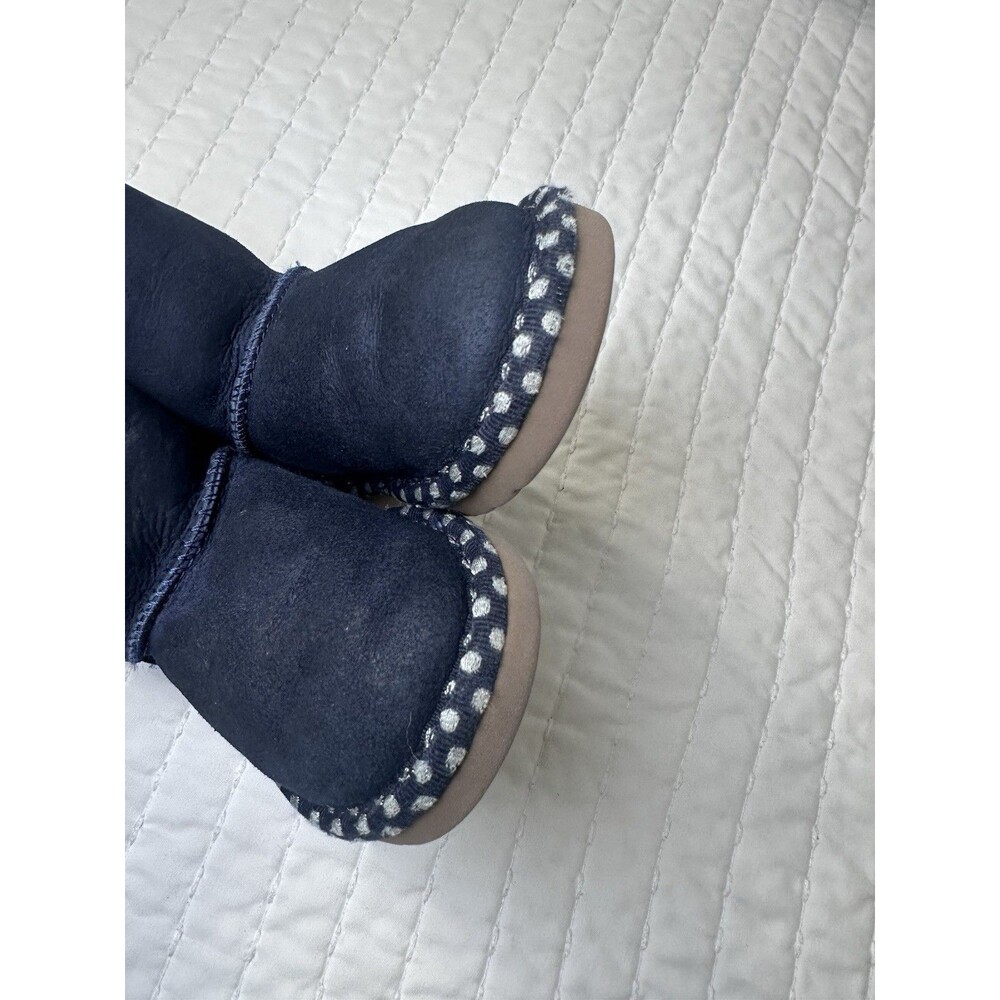 UGG Bailey Bow Boots Toddler Girls 6 Purple Suede Polka Dot Sheepskin Fur - Picture 7 of 13